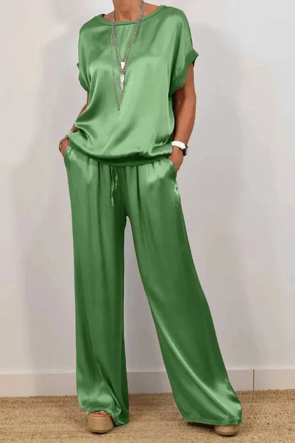 Women's Plain Daily Going Out Two-Piece Set White Casual Summer Top With Pants Matching Set