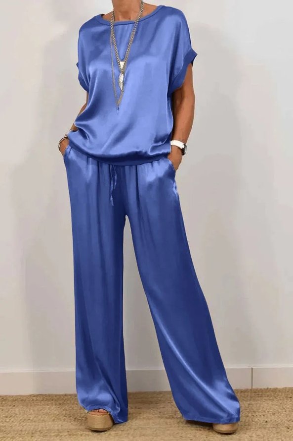Women's Plain Daily Going Out Two-Piece Set White Casual Summer Top With Pants Matching Set
