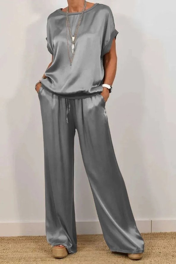 Women's Plain Daily Going Out Two-Piece Set White Casual Summer Top With Pants Matching Set