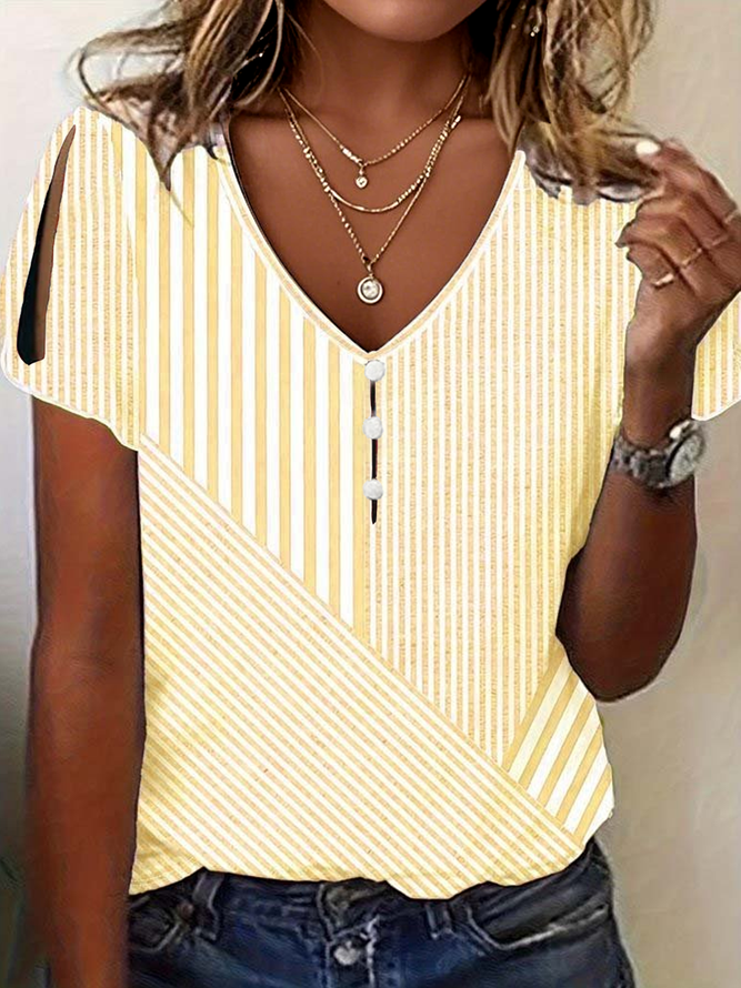Print Casual V Neck Short Sleeve T-Shirt