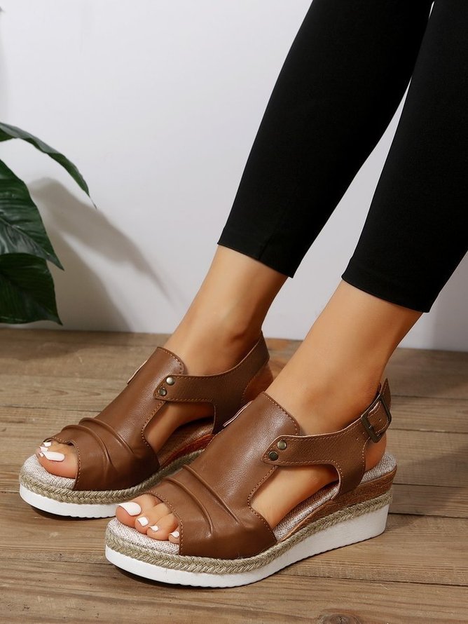 Casual Color Block Summer Pu Wedge Sandal