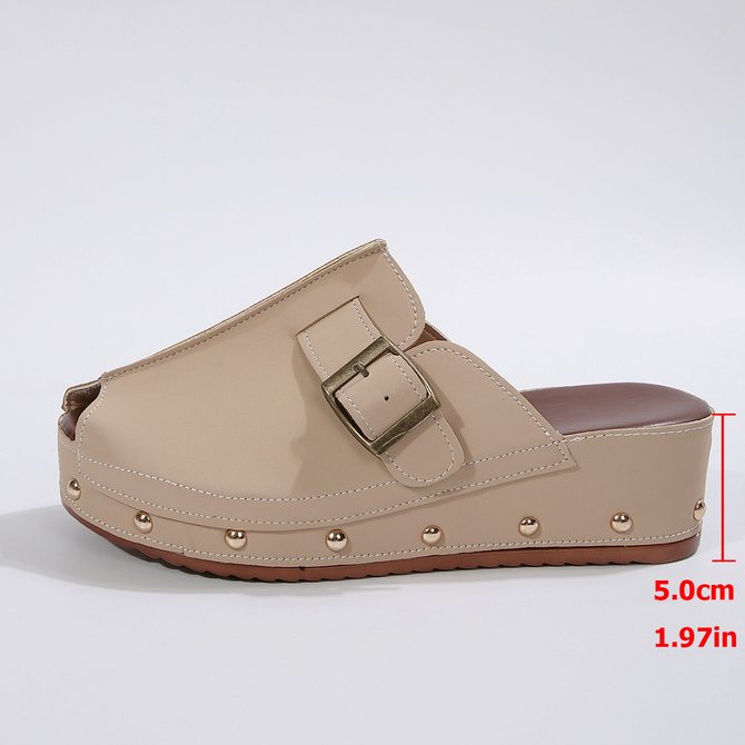 Thick-soled Buckled Rivet Fish-mouthed Closed-toe Slippers For Women To Wear As Outerwear With Belt Buckle British-style Beach Thick-soled Roman Sandals