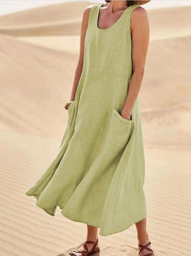 Women's Sleeveless Summer White Plain Split Joint Crew Neck Daily Going Out Casual Maxi A-Line Fit & Flare Dress Dress