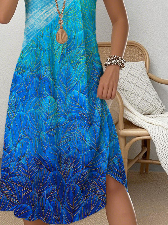 Loose Casual Crew Neck Gradient Pattern Dress