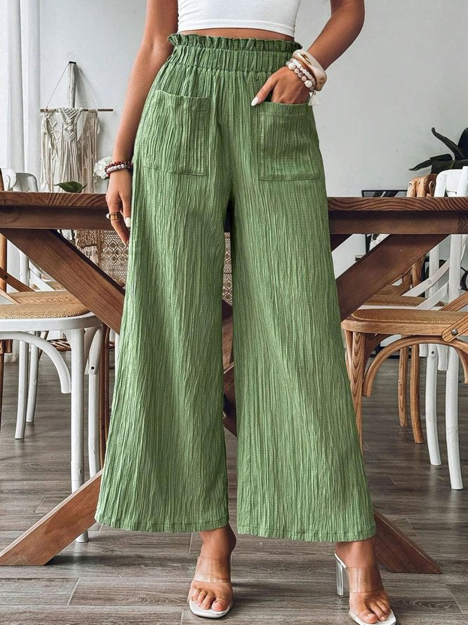 Plain Regular Fit Linen Casual Pants