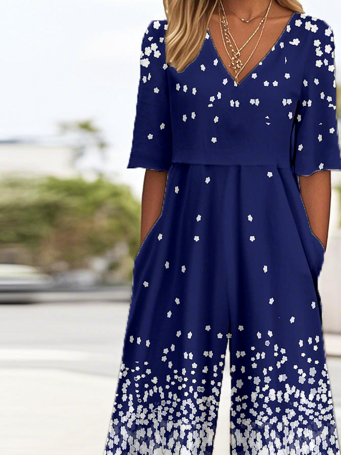 Gradient Pattern Simple V Neck Jumpsuit
