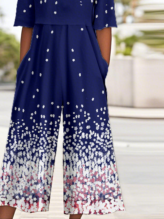 Gradient Pattern Simple V Neck Jumpsuit
