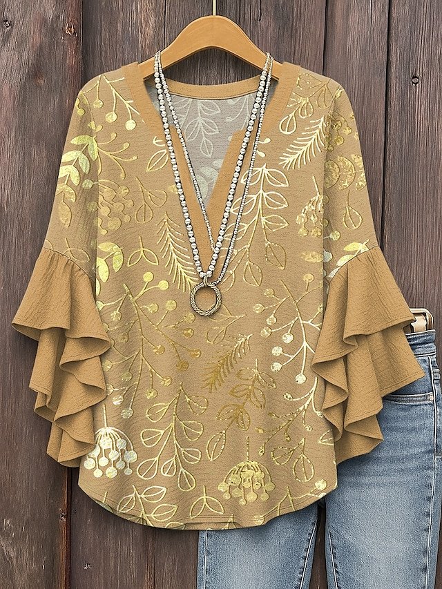 Women's Bohemian Pattern V-Neck Multi-Layered Lace Shirt