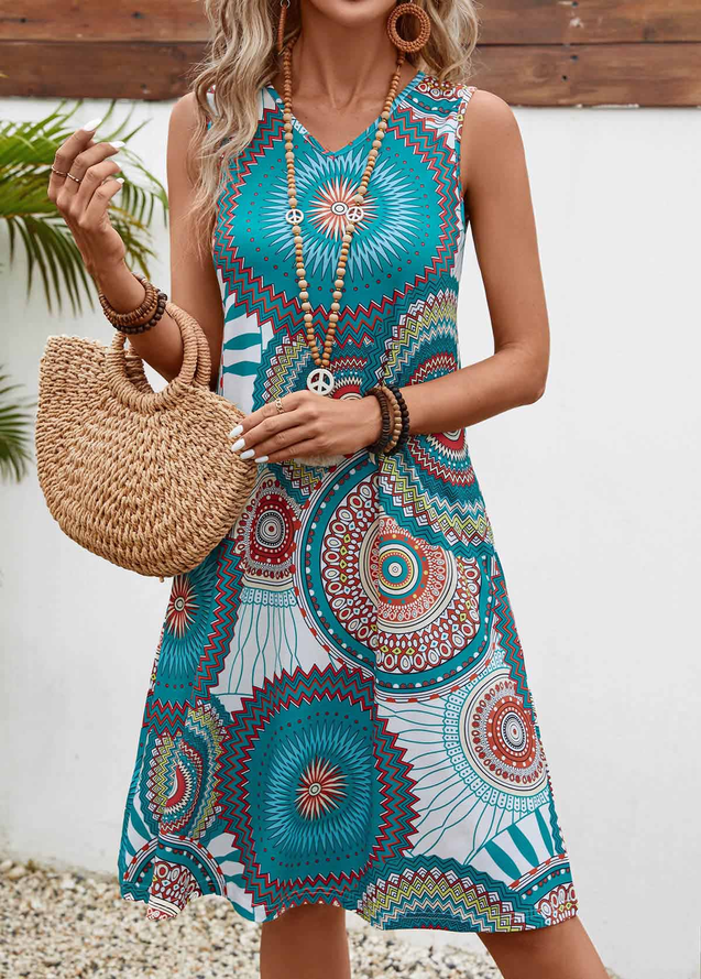 Cotton Regular Fit Ethnic Geometry Casual Dress With No