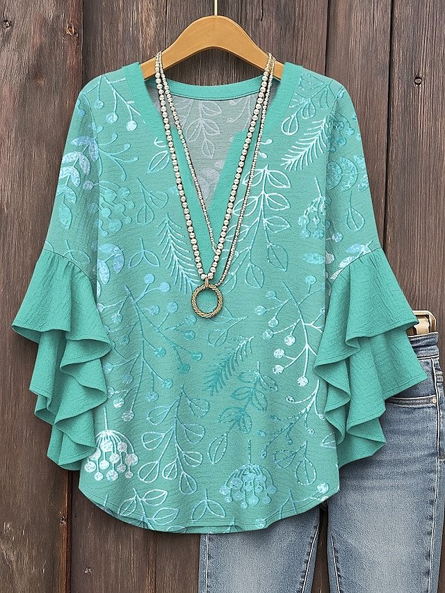 Women's Bohemian Pattern V-Neck Multi-Layered Lace Shirt