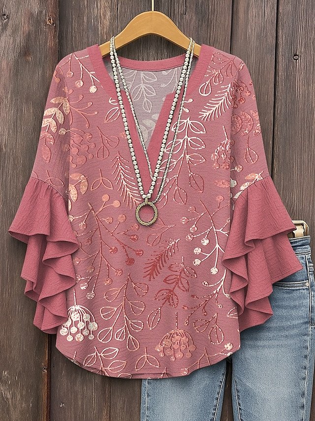 Women's Bohemian Pattern V-Neck Multi-Layered Lace Shirt