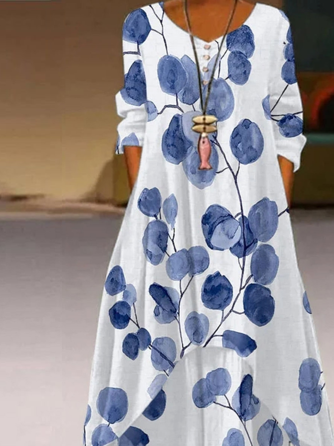 Women's Casual Double Layer Color Ink Floral Dress