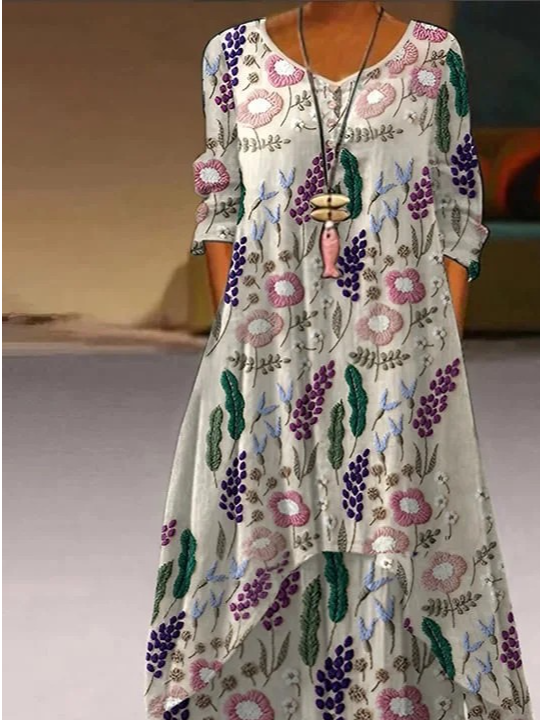 Women's Elegant Casual Double Layer Print Contrast Color Dress