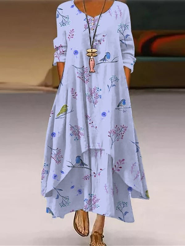 Women’s Casual Art Spring Bird Print Dress