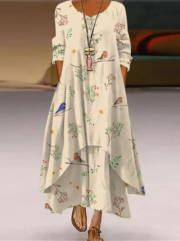 Women’s Casual Art Spring Bird Print Dress