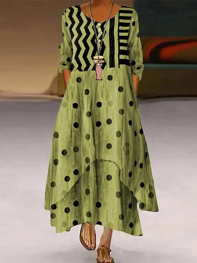 Elegant Casual Double Layer Print Contrast Color Dress