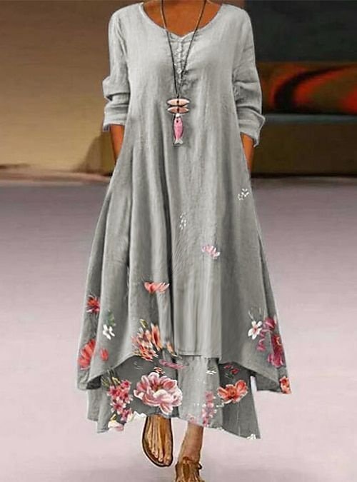 Women's Elegant Casual Double Layer Print Contrast Color Dress