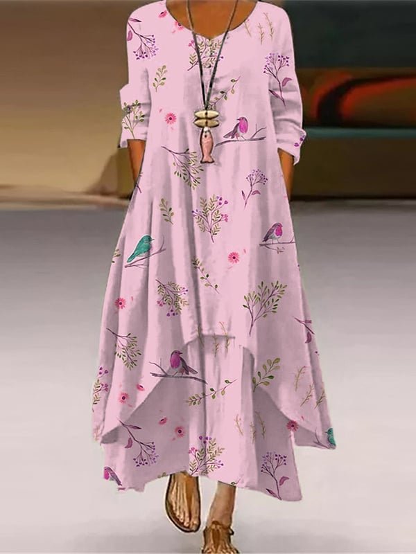 Women’s Casual Art Spring Bird Print Dress