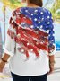 Plus Size Independence Day Casual Long Sleeve Blouse With America Flag