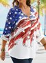 Plus Size Independence Day Casual Long Sleeve Blouse With America Flag