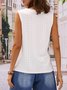 Loose V Neck Casual Buttoned Eyelet Embroidery  Front Tank Top