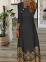 Buckle Ethnic Printed Asymmetrical Collar Casual Dress