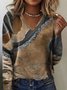V Neck Vintage Ombre Print Daily Loose Jersey Casual H-Line Long Sleeve T-Shirt