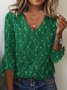 Geometric Print Velvet Casual Loose V neck Flared Cuffs Shirt
