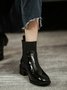 Croc-embossed Patent Leather Paneled Slip On Boots