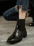 Croc-embossed Patent Leather Paneled Slip On Boots
