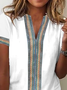 Plain Casual V Neck Lace Edge T-Shirt
