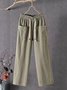 Casual Plain Cotton And Linen Pants