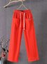 Casual Plain Cotton And Linen Pants