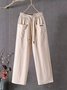 Casual Plain Cotton And Linen Pants