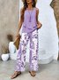 Women's Floral Leaf Two-Piece Set Light Blue Casual Summer Top with Pants