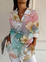 Women's Long Sleeve Shirt Spring/Fall As Picture Floral Buckle Shirt Collar Daily Going Out Casual Top