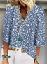 Plants Shawl Collar Casual Cotton Blouse