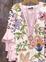 Women's Floral Leopard Print Ruffle Sleeve Top