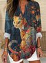 Cat V Neck Long Sleeve Loose Blouse