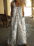 Linen Crew Neck Casual Plain Jumpsuit