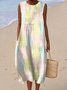Regular Fit Colorblock Vacation Cotton Dress With No