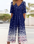 Gradient Pattern Simple V Neck Jumpsuit