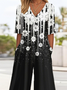 V Neck Casual Loose Gradient Pattern Jumpsuit