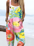 Women's H-Line Overall Square Neck Daily Going Out Casual Printing Floral Spring/Fall Long Jumpsuit Romper