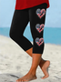 Women's Retro Independence Day Flag Heart Fireworks Print Leggings