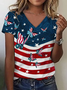 Women's Short Sleeve T-shirt Summer As Picture Independence Day (Flag) Printing V Neck Daily Going Out Casual Top