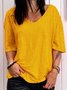 Casual Loose V-Neck Solid Color Short-Sleeved Top