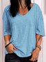Casual Loose V-Neck Solid Color Short-Sleeved Top