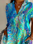 Women's Short Sleeve Shirt Summer Blue Abstract Printing Shirt Collar Daily Going Out Casual Top