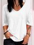 Casual Loose V-Neck Solid Color Short-Sleeved Top